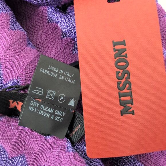 NWT Missoni Beanie Made in Italy Purple Zig Zag Knit Cozy Viscose Wool Blend New - Picture 3 of 7